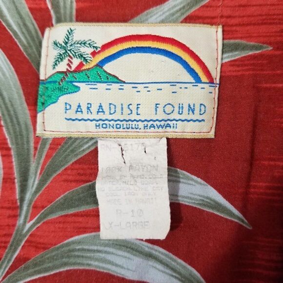 Vtg Paradise Found Mens XL Red Rayon Floral Button Up S/S Hawaiian Shirt USA - Picture 9 of 10
